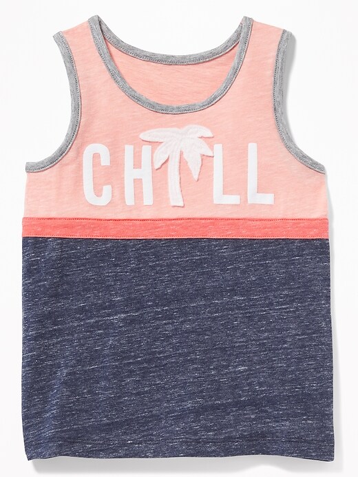 View large product image 1 of 2. "Chill" Graphic Color-Blocked Tank for Toddler Boys