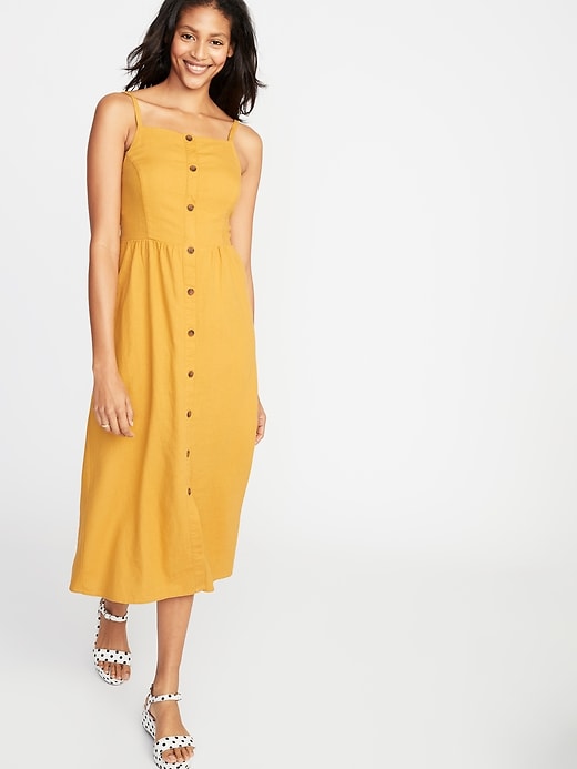 View large product image 1 of 2. Square-Neck Button-Front Linen-Blend Midi  for Women