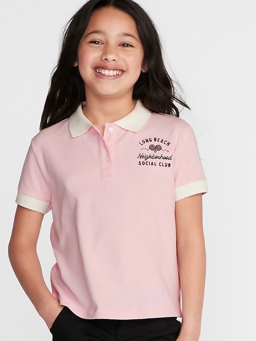 View large product image 1 of 4. Graphic Cropped Pique Polo for Girls