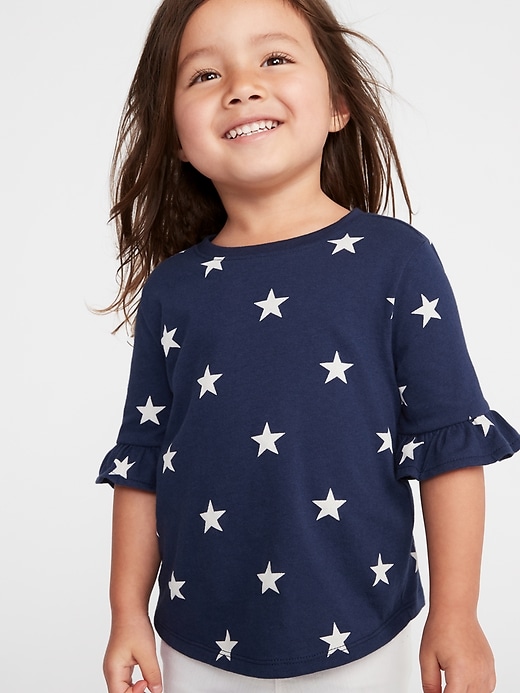View large product image 1 of 3. Americana-Graphic Ruffle-Sleeve Tee for Toddler Girls