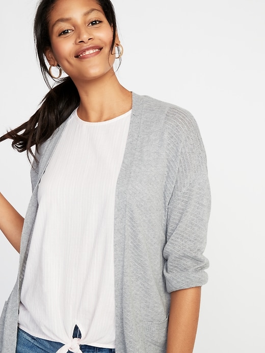 Image number 4 showing, Textured Open-Front Sweater for Women