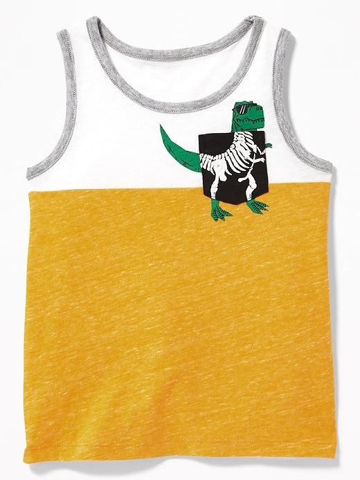 View large product image 1 of 1. Color-Blocked Graphic-Pocket Tank for Toddler Boys