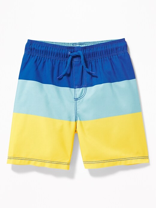 View large product image 1 of 2. Functional Drawstring Color-Blocked Swim Trunks for Toddler Boys