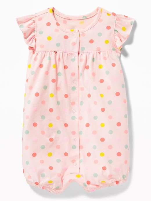 View large product image 1 of 1. Printed Ruffle-Sleeve Snap-Front One-Piece for Baby