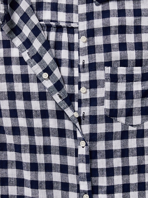 Image number 6 showing, Gingham Linen-Blend Tie-Hem Plus-Size No-Peek Shirt