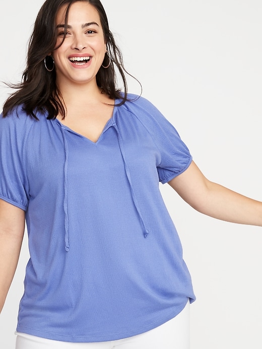 Relaxed Plus-Size Split-Neck Textured Top | Old Navy