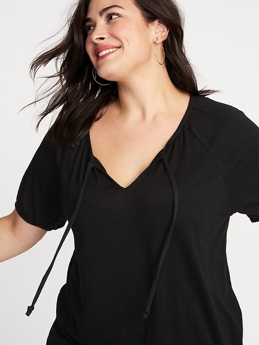 Image number 1 showing, Relaxed Plus-Size Split-Neck Textured Top