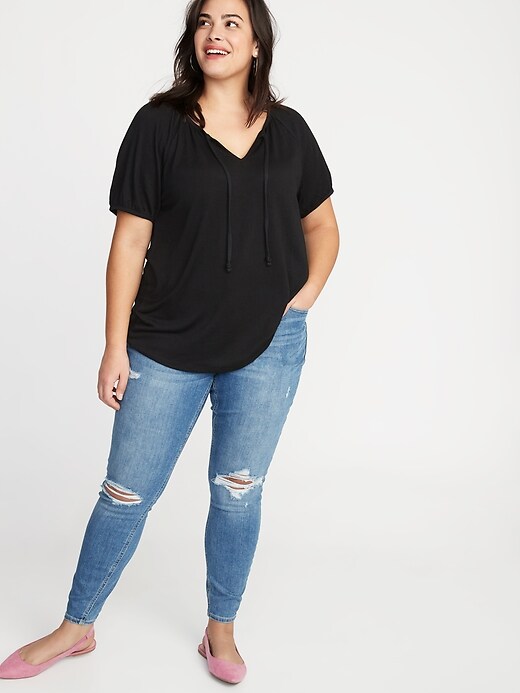 Image number 3 showing, Relaxed Plus-Size Split-Neck Textured Top