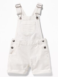 View large product image 3 of 3. White Jean Shortalls For Toddler Girls