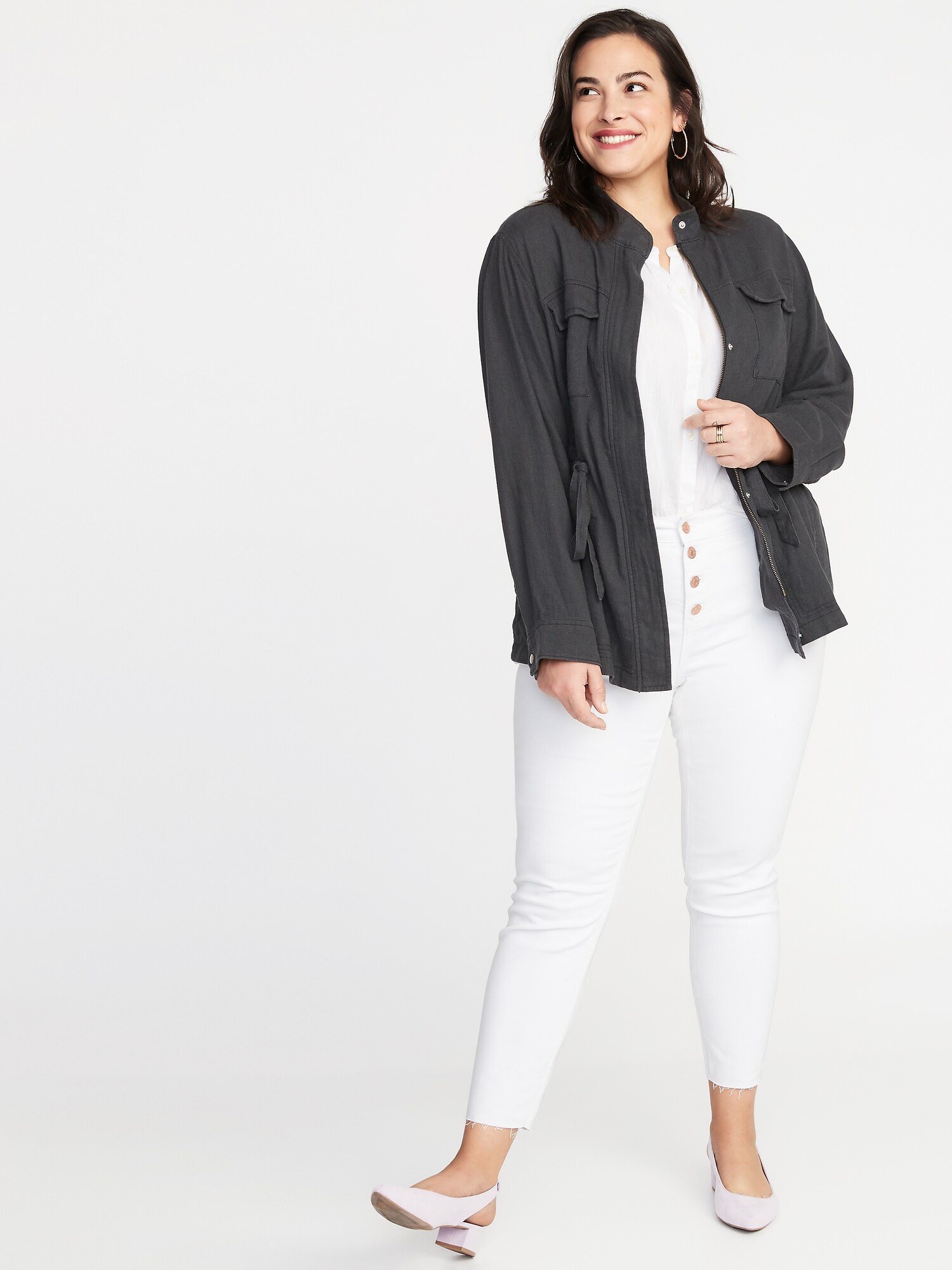 Plus-Size Linen-Blend Utility Jacket | Old Navy