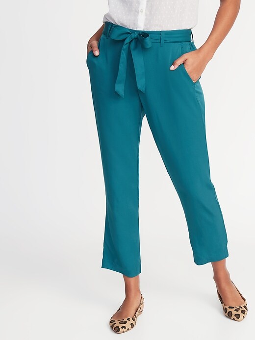View large product image 1 of 2. Mid-Rise Tie-Waist Soft Cropped Pants for Women