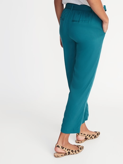 View large product image 2 of 2. Mid-Rise Tie-Waist Soft Cropped Pants for Women