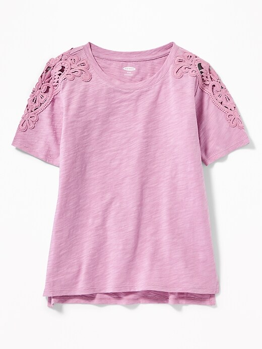 View large product image 1 of 1. Relaxed Slub-Knit Lace-Shoulder Tee for Girls