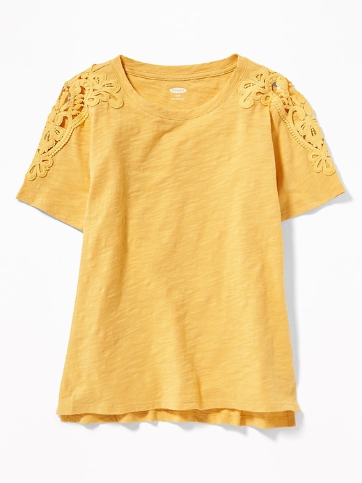 View large product image 1 of 3. Relaxed Slub-Knit Lace-Shoulder Tee for Girls
