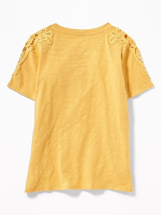 View large product image 2 of 3. Relaxed Slub-Knit Lace-Shoulder Tee for Girls