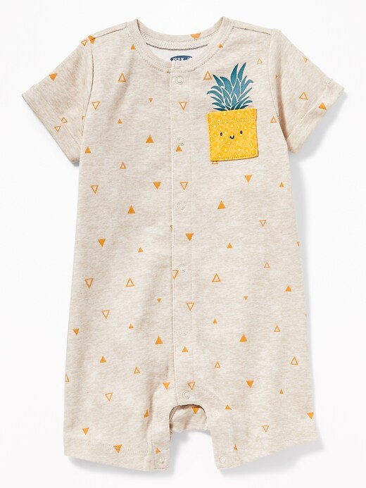 View large product image 1 of 2. Printed Snap-Front Pocket Romper for Baby
