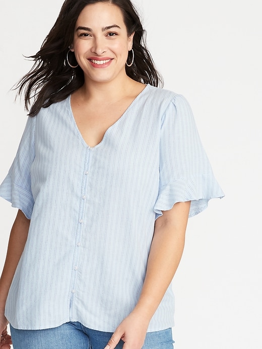 Image number 1 showing, Button-Front V-Neck Plus-Size Top