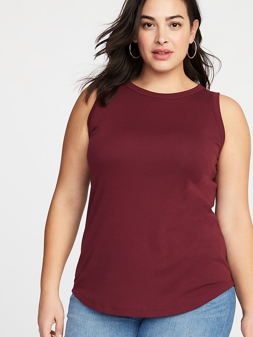 View large product image 1 of 1. Slim-Fit High-Neck Plus-Size Sleeveless Tee