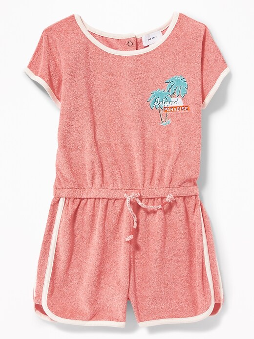 View large product image 1 of 1. Loop-Terry Dolphin-Hem Romper for Girls