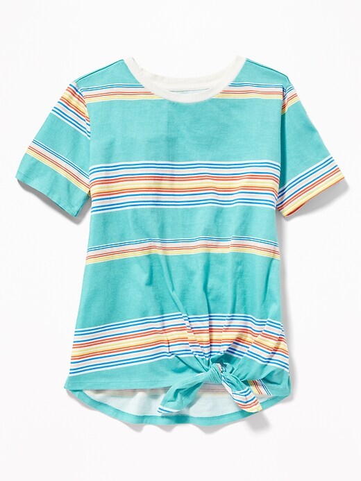 View large product image 1 of 3. Striped Slub-Knit Tie-Hem Tee for Girls