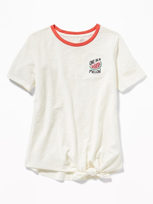 View large product image 1 of 1. Slub-Knit Fruit-Graphic Tie-Hem Tee for Girls