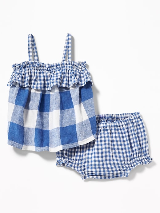 View large product image 1 of 2. Ruffle-Trim Gingham Top & Bloomers Set for Baby
