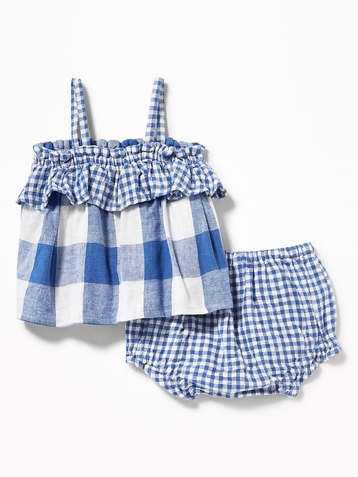 View large product image 2 of 2. Ruffle-Trim Gingham Top & Bloomers Set for Baby