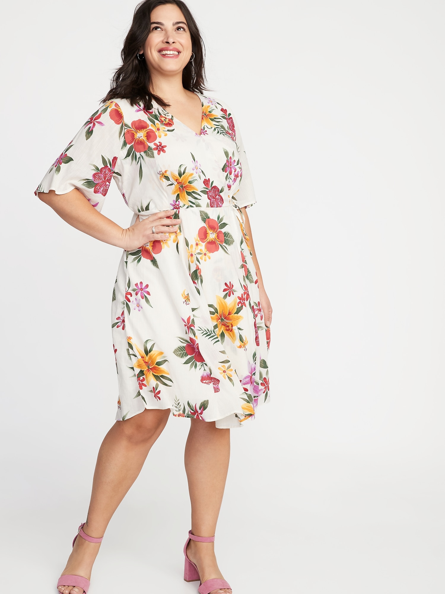 Faux-Wrap Waist-Defined Plus-Size Dress | Old Navy