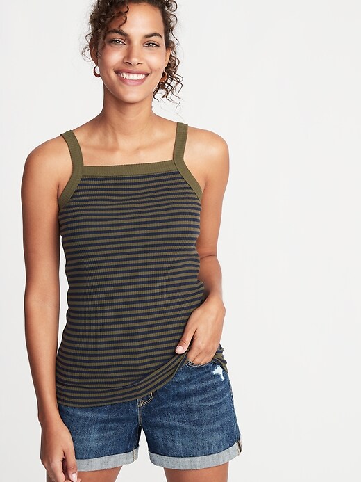 View large product image 1 of 1. Semi-Fitted Rib-Knit Striped Tank for Women