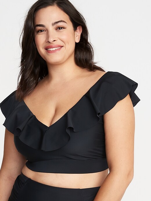 View large product image 1 of 1. Ruffled V-Neck Plus-Size Long-Line Swim Top