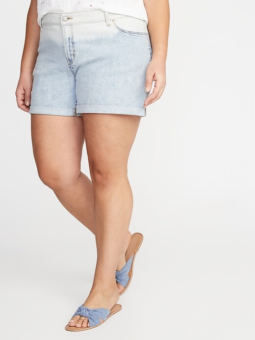 View large product image 1 of 3. Plus-Size Boyfriend Dip-Dye Jean Shorts - 5-Inch Inseam