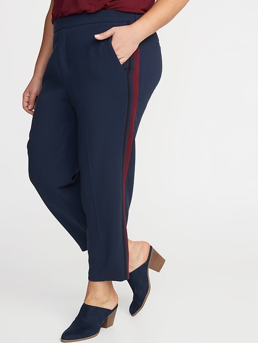 Image number 1 showing, Mid-Rise Secret-Slim Pockets Side-Stripe Plus-Size Pull-On Pants