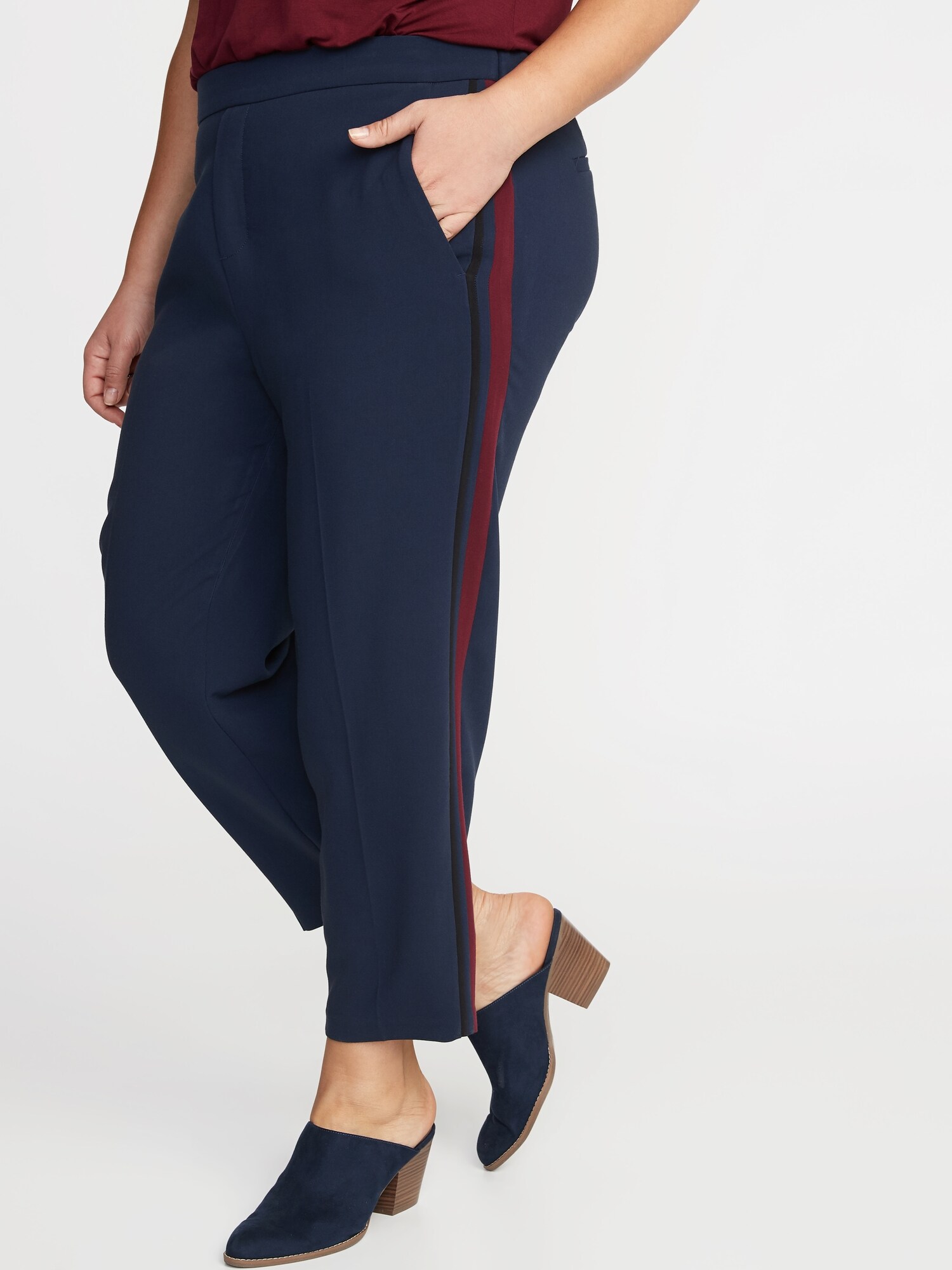 Mid-Rise Secret-Slim Pockets Side-Stripe Plus-Size Pull-On Pants