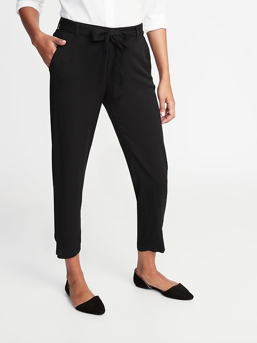 View large product image 1 of 1. Mid-Rise Tie-Waist Soft Cropped Pants for Women