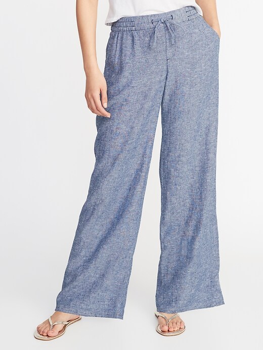 View large product image 1 of 3. Mid-Rise Wide-Leg Linen-Blend Pants for Women
