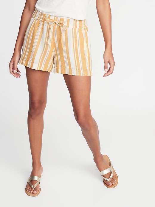 View large product image 1 of 3. Mid-Rise Linen-Blend Striped Shorts for Women -- 4-inch inseam
