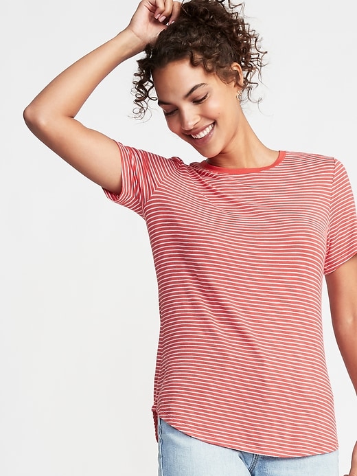 Image number 1 showing, Luxe Striped Curved-Hem Tee for Women