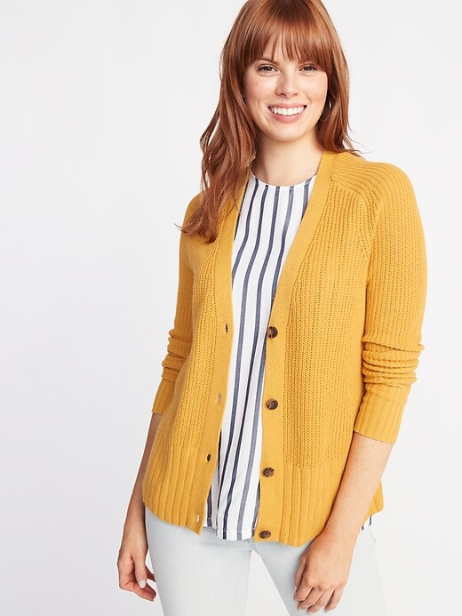 Image number 1 showing, Shaker-Stitch Button-Front Cardi for Women