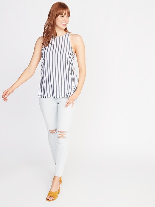 Image number 3 showing, Sleeveless Striped High-Neck Top for Women