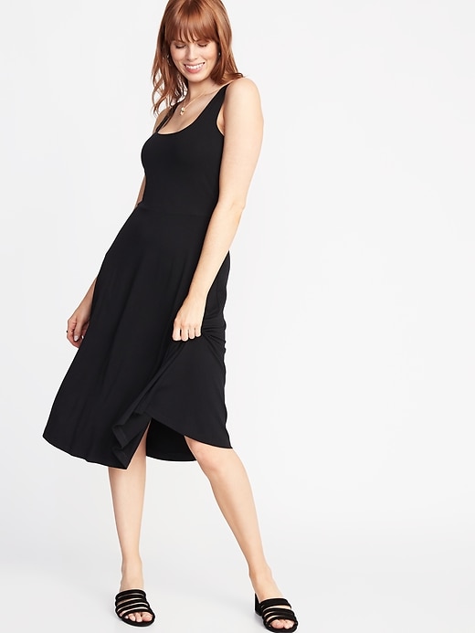 View large product image 1 of 1. Sleeveless Fit & Flare Jersey Midi Dress for Women