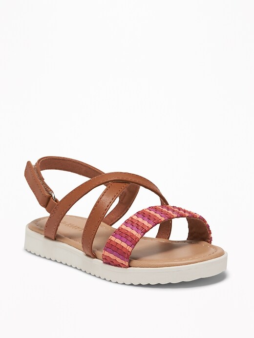 View large product image 1 of 1. Textured Cross-Strap Platform Sandals For Toddler Girls