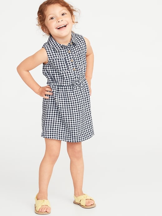 View large product image 1 of 3. Sleeveless Gingham Shirt Dress for Toddler Girls