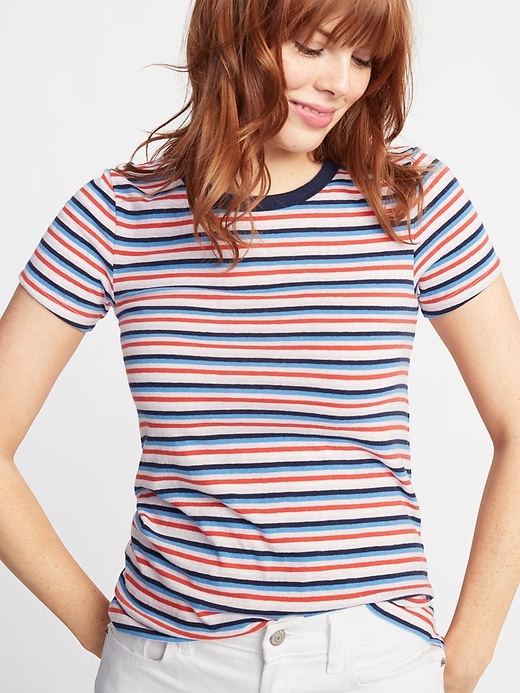 Image number 1 showing, Slim-Fit Striped Ringer Tee for Women