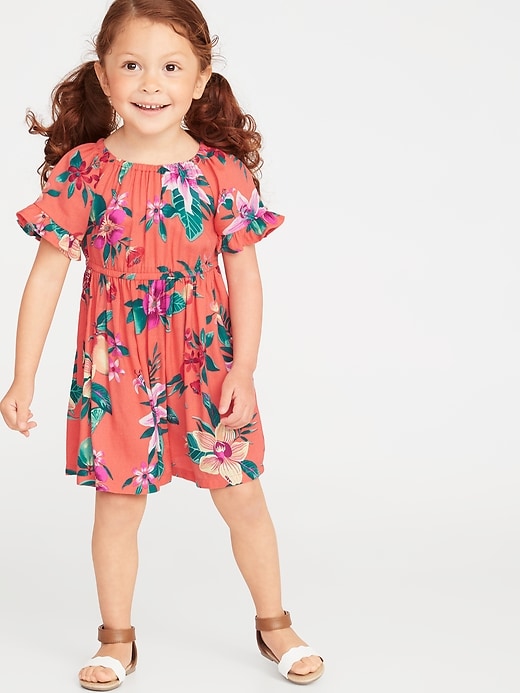 View large product image 1 of 3. Floral Ruffle-Trim Crepe Dress for Toddler Girls