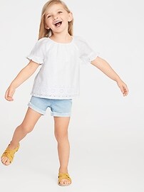 View large product image 3 of 4. Ruffle-Sleeve Cutwork Top for Toddler Girls