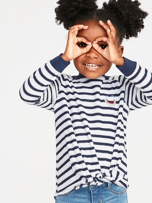 View large product image 1 of 1. Striped Graphic Loop-Terry Tie-Hem Top for Toddler Girls