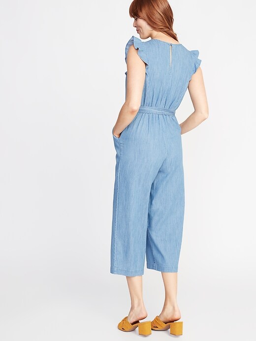 Image number 2 showing, Chambray Faux-Wrap Tie-Belt Jumpsuit for Women