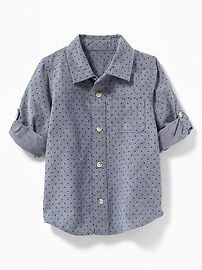 View large product image 4 of 4. Dot-Pattern Roll-Sleeve Oxford Shirt for Toddler Boys