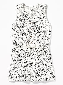 View large product image 3 of 3. Linen-Blend Utility-Pocket Romper for Girls