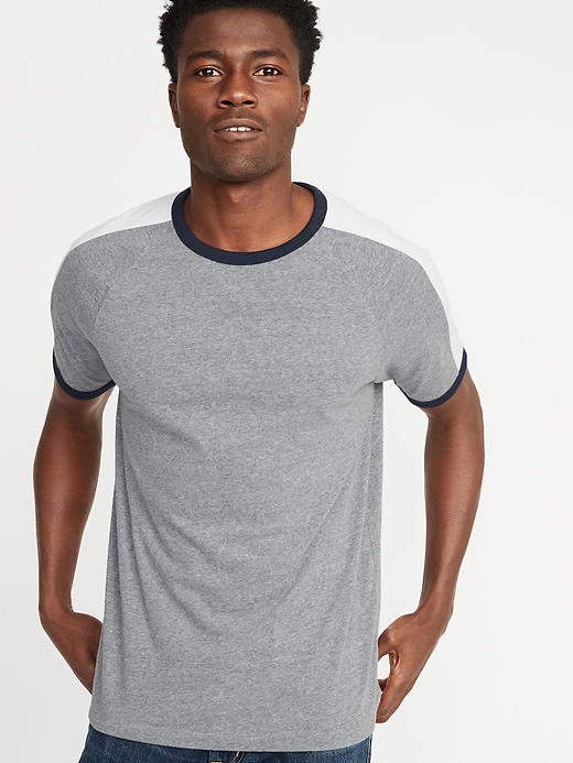 View large product image 1 of 1. Soft-Washed Color-Blocked Ringer Tee